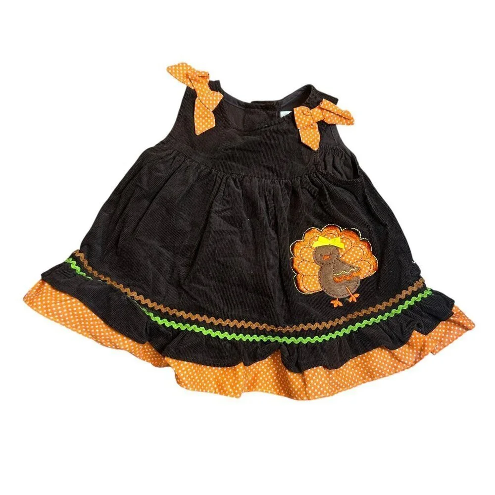 Rare Editions Baby's First Thanksgiving Corduroy  Dress Size 3-6 Months NWOT